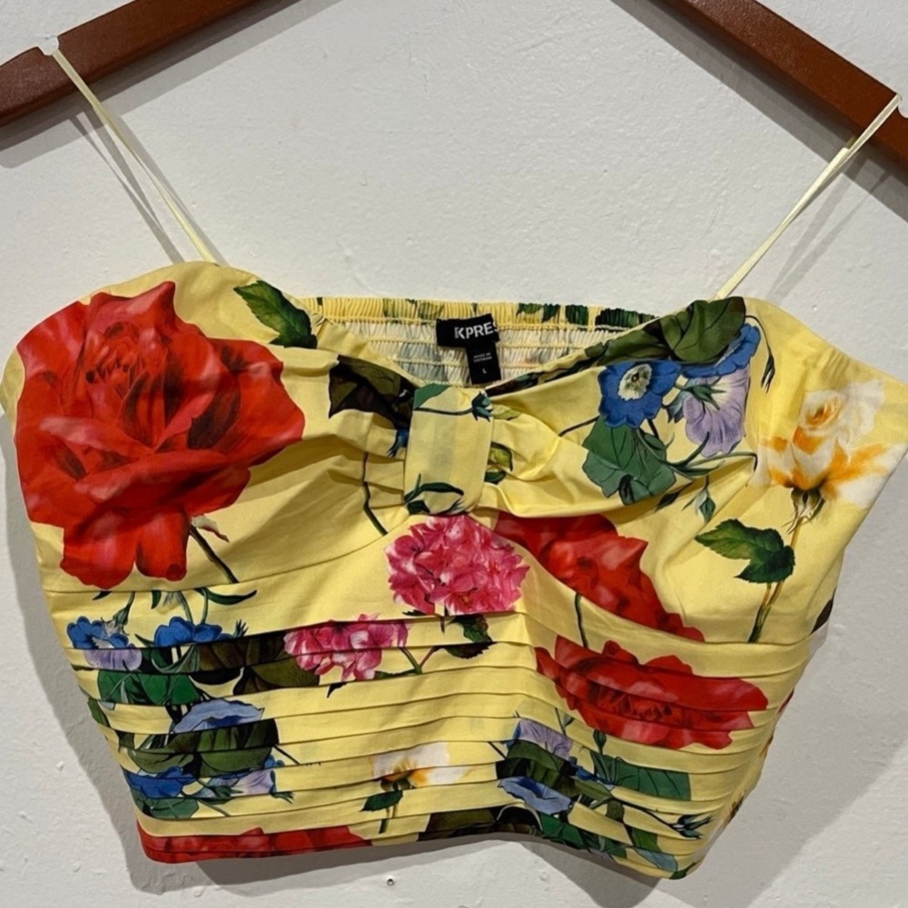 Express Floral Strapless Ruched Bow Corset Size Large Tube Top